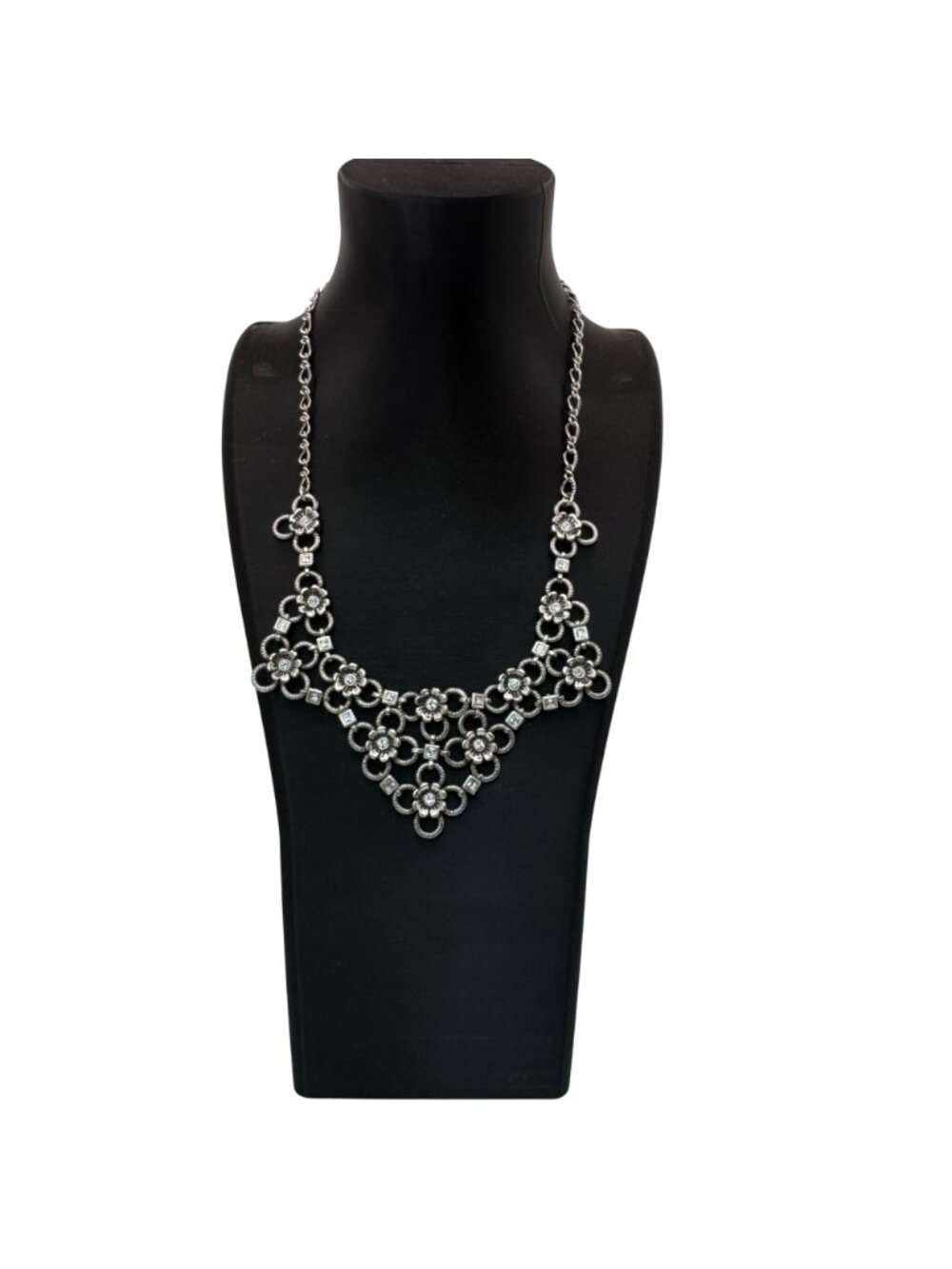 Brighton Joan Of Arc Collar Silver Tone Floral Statement Necklace Rhinestone 18" - Picture 2 of 14